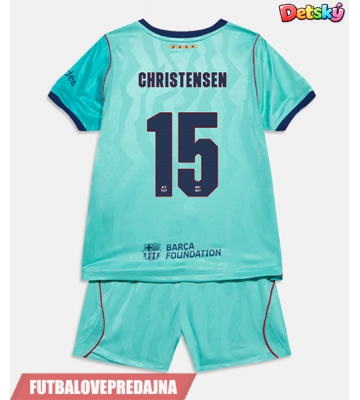 Lacne Dětský Futbalové dres Barcelona Andreas Christensen #15 2026-27 Krátky Rukáv - Tretina (+ trenírky)
